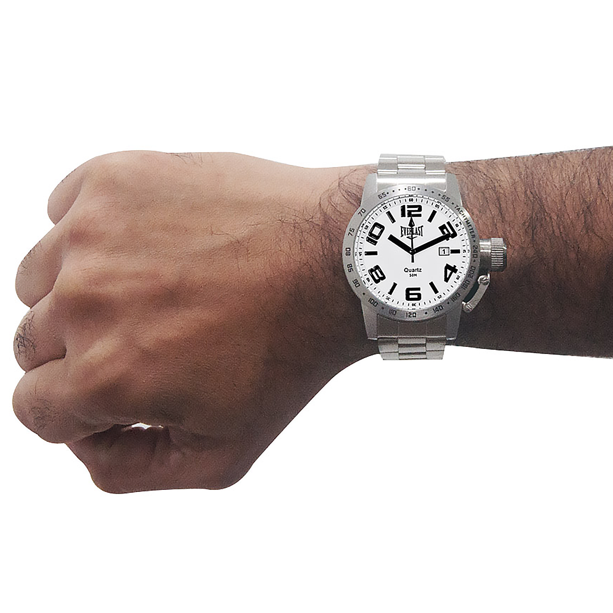Relógio de Pulso Everlast Masculino Prateado Redondo Calendário E052