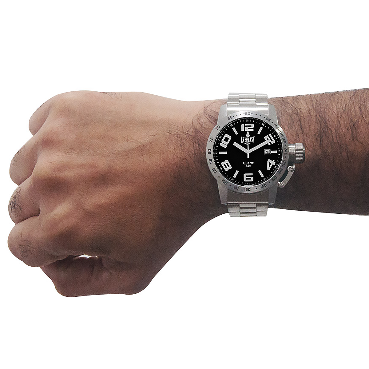 Relógio de Pulso Everlast Masculino Prateado Redondo Calendário E053