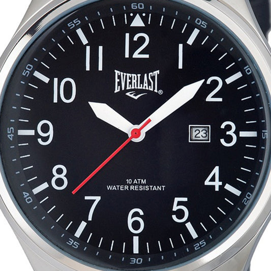 Relógio de Pulso Everlast Masculino Couro Preto Calendário E278