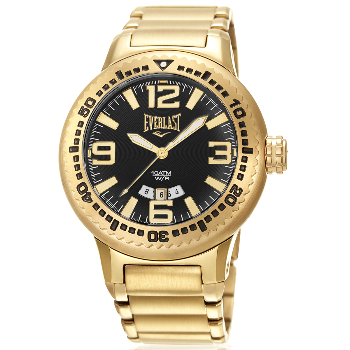 Relógio de Pulso Everlast Masculino Dourado Calendário E587