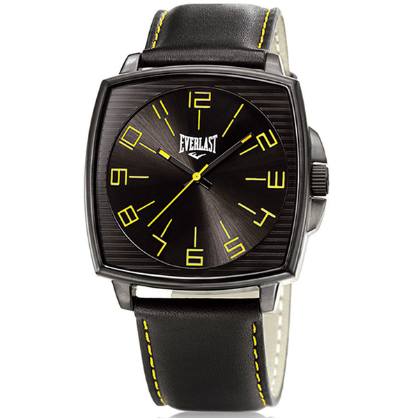Relógio de Pulso Everlast Masculino Quadrado Pulseira Couro Preto E211