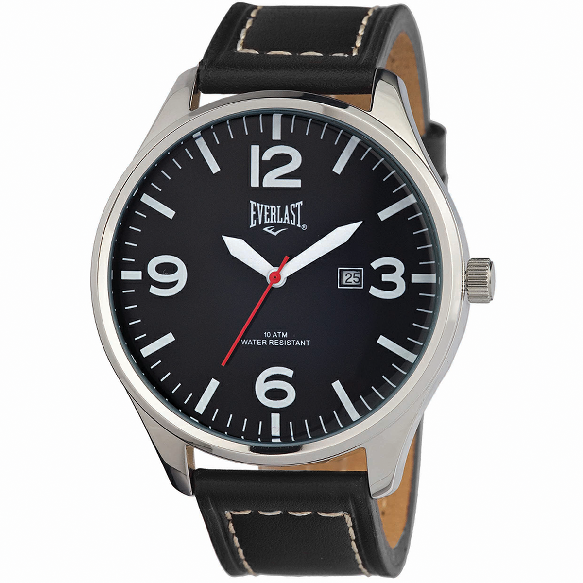 Relógio de Pulso Everlast Masculino Pulseira Couro Preto Calendário E277