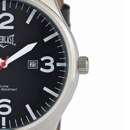 Relógio de Pulso Everlast Masculino Pulseira Couro Preto Calendário E277