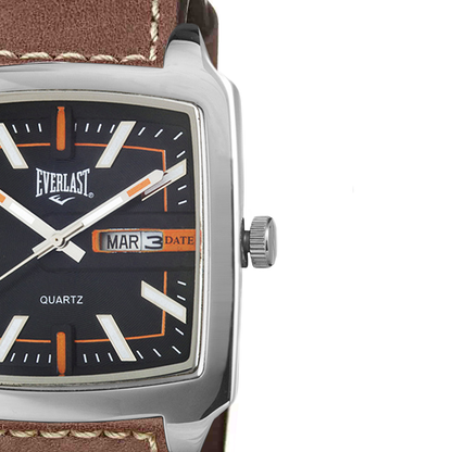 Relógio de Pulso Everlast Masculino Quadrado Pulseira Couro Marrom E3481