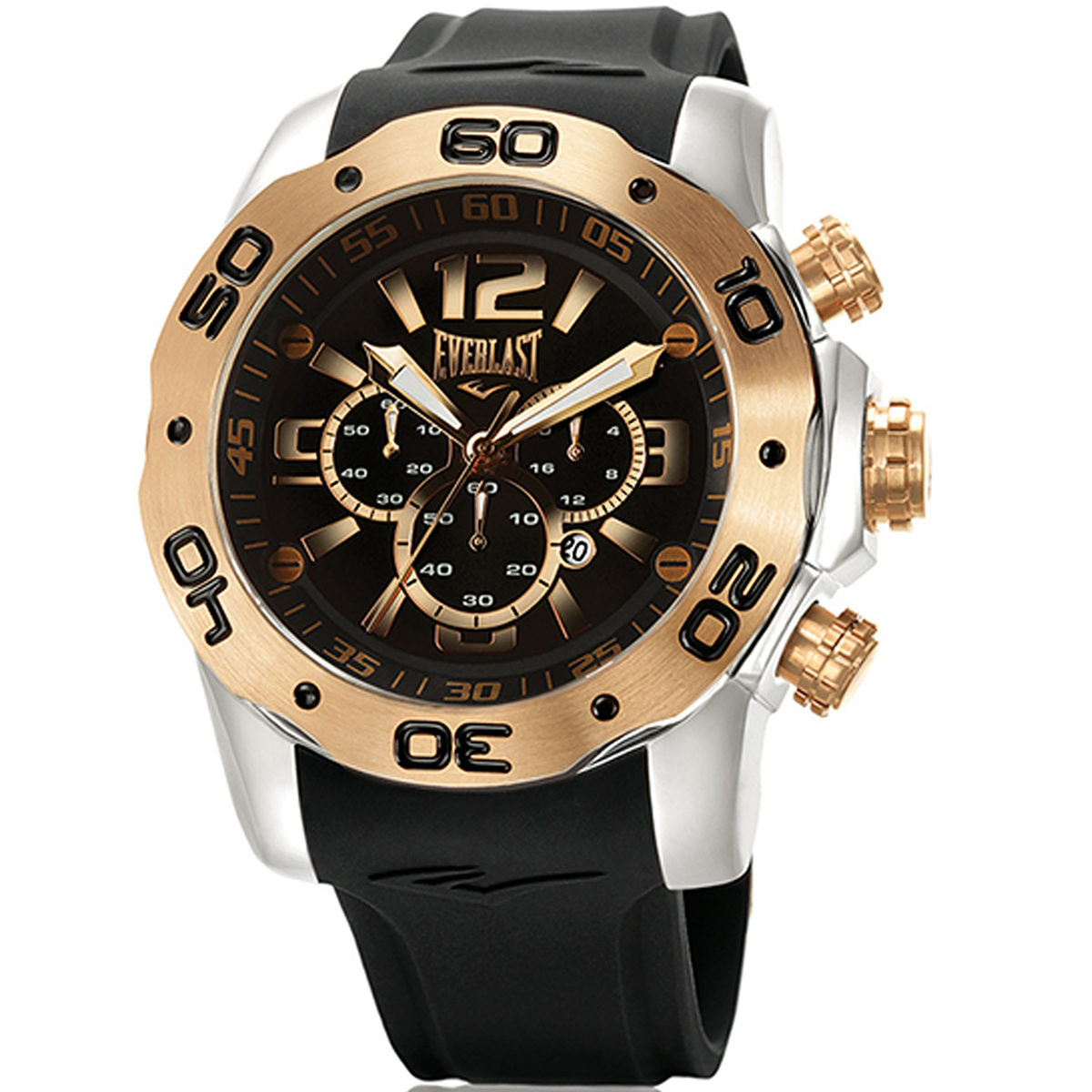 Relógio de Pulso Everlast Masculino Pulseira Silicone Preto Cronógrafo Calendário E554