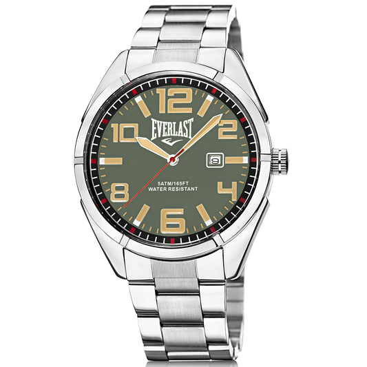 Relógio de Pulso Everlast Masculino Prateado Calendário E622